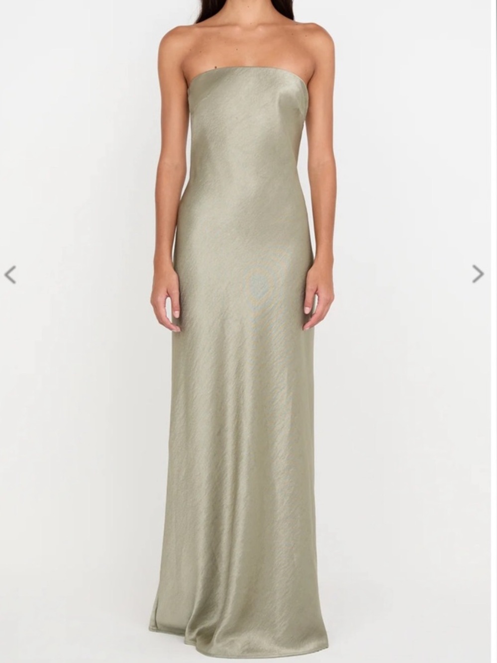 Bec & Bridge Austen Strapless Olive Satin Column Gown